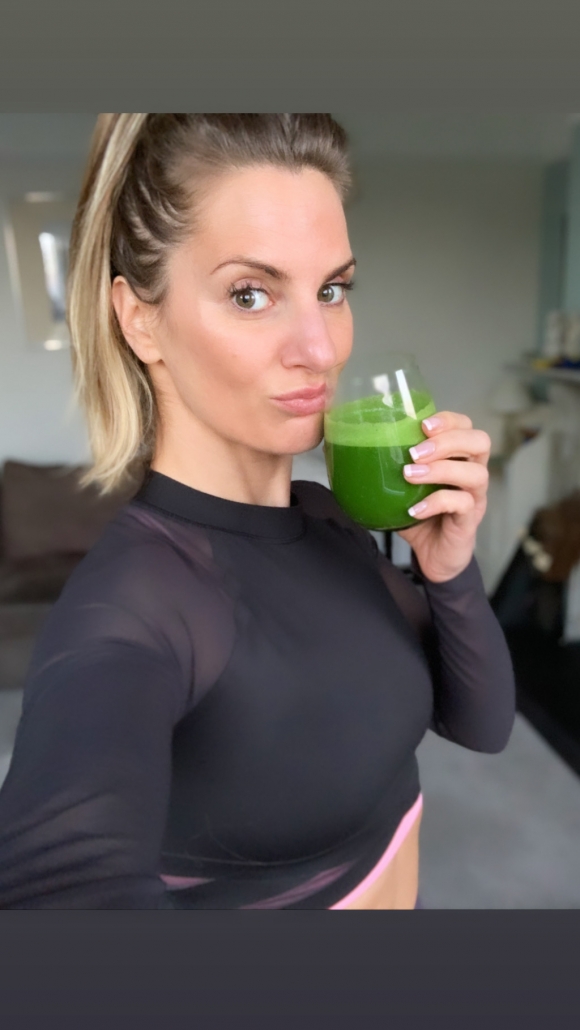 Alex drinks green juice
