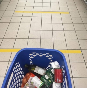 shopping trolley and tape on floor