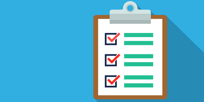 Illustration of a clipboard with three checkboxes, each checked in red, and three green lines next to each box on a blue background—ideal for captioning companies seeking organized visual content.