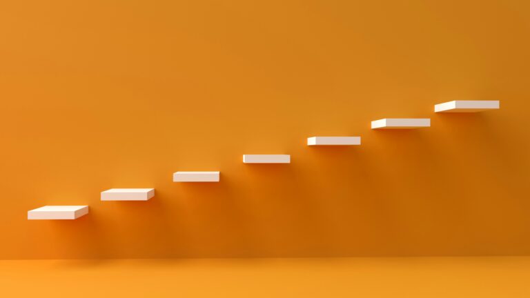 white steps on orange wall