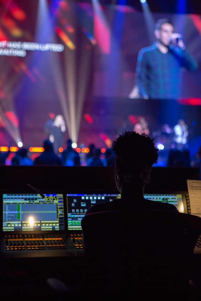 working at sound desk