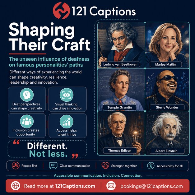 graphic of famous deaf people and background text